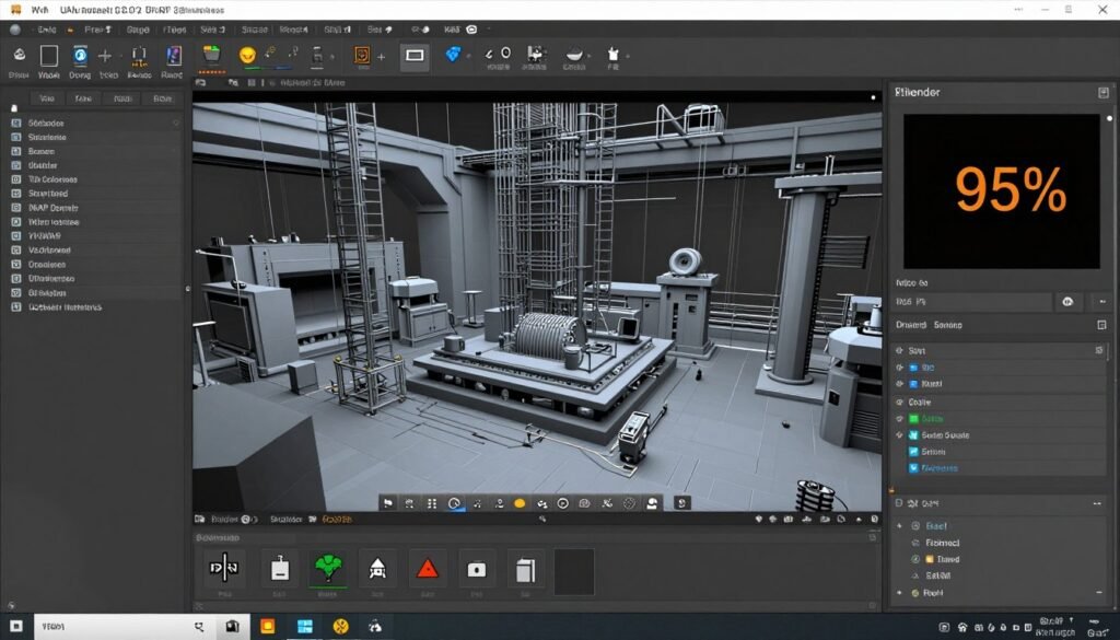3D rendering software showing VRAM usage during render