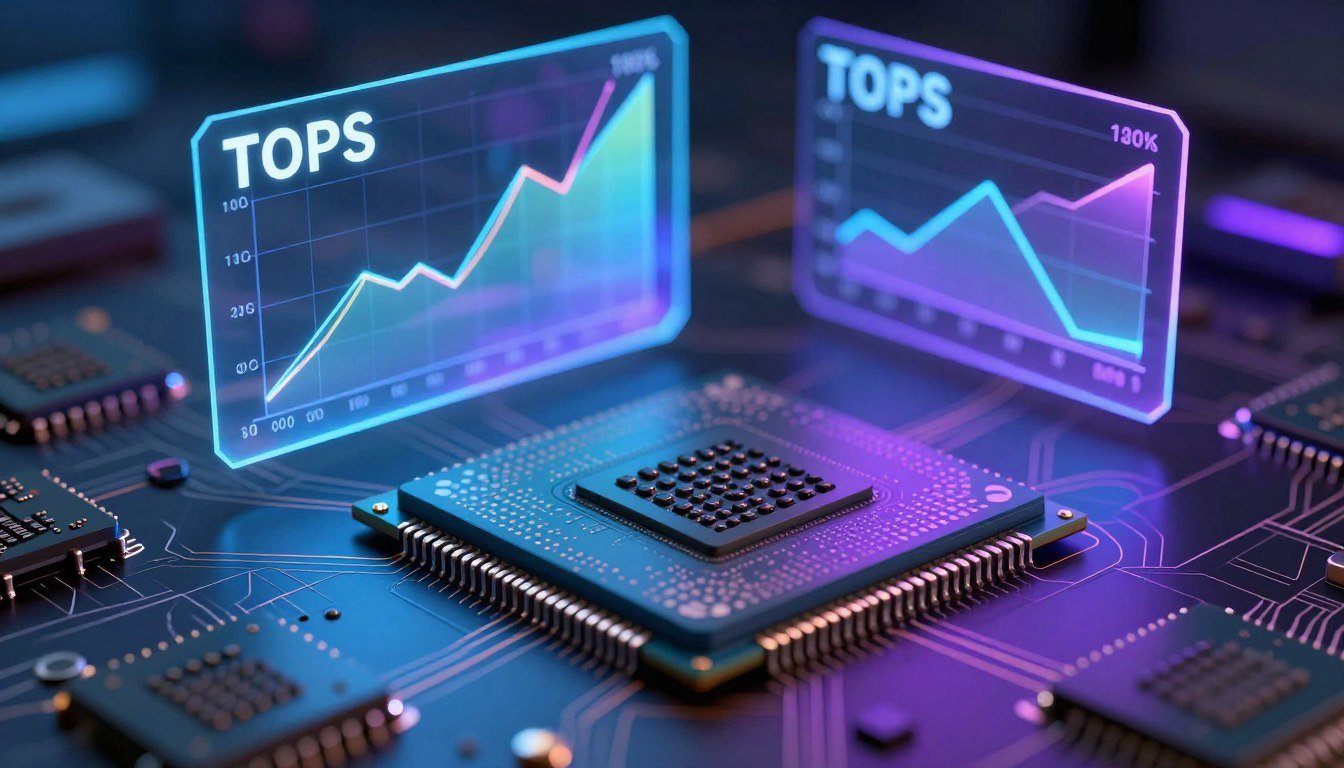 AI NPU Performance comparison showing neural processing unit chips and performance graphs