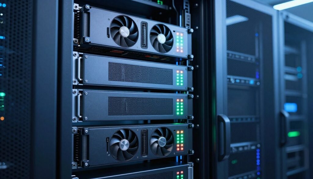 AI server rack with multiple GPUs for inference workloads