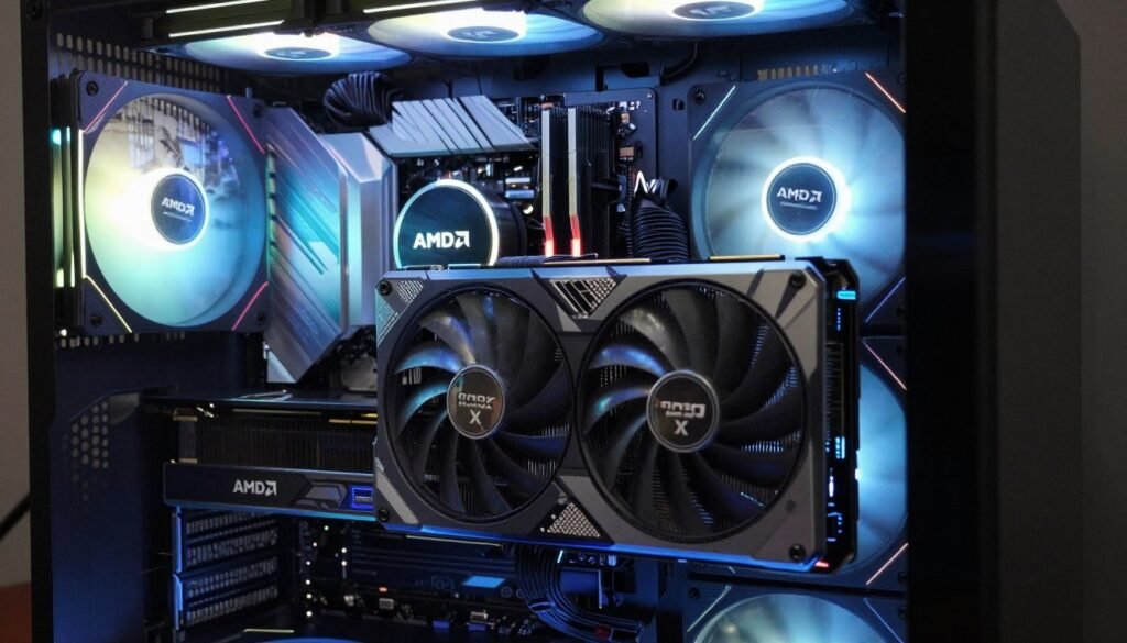 AMD RX 9060 XT graphics card running under load