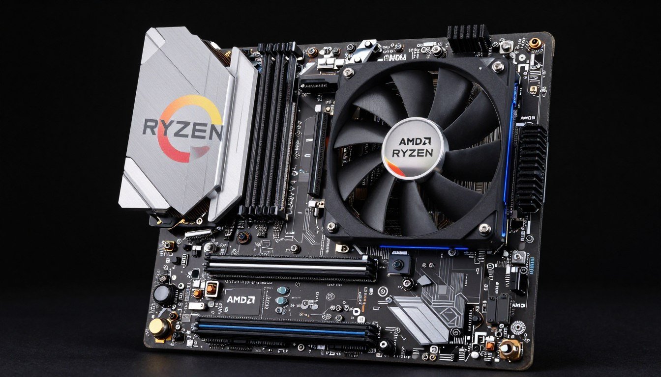 AMD Ryzen 7 9800X3D processor on motherboard with 3D V-Cache technology highlighted