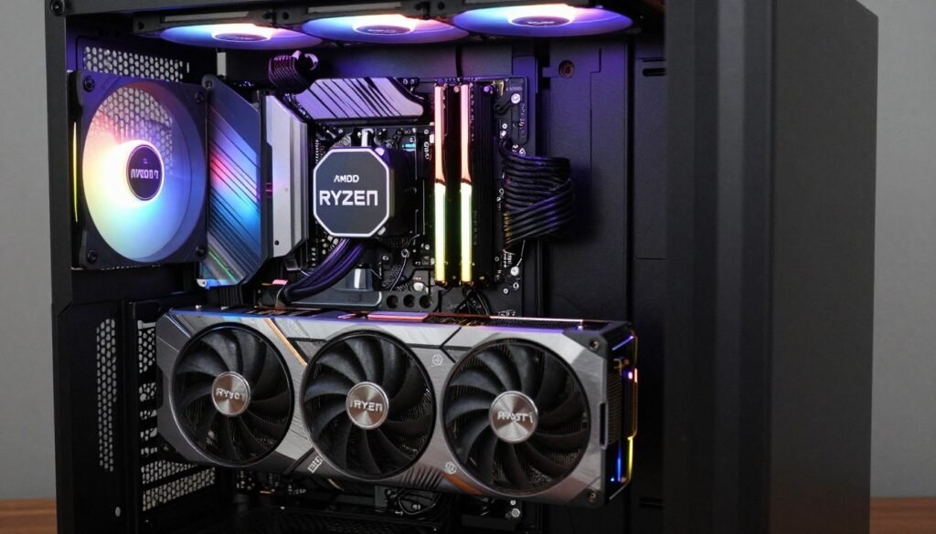 AMD Ryzen 9 9950X and NVIDIA RTX 5090 installed in gaming motherboard