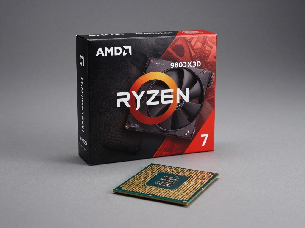 AMD Ryzen 9800X3D processor box and chip closeup