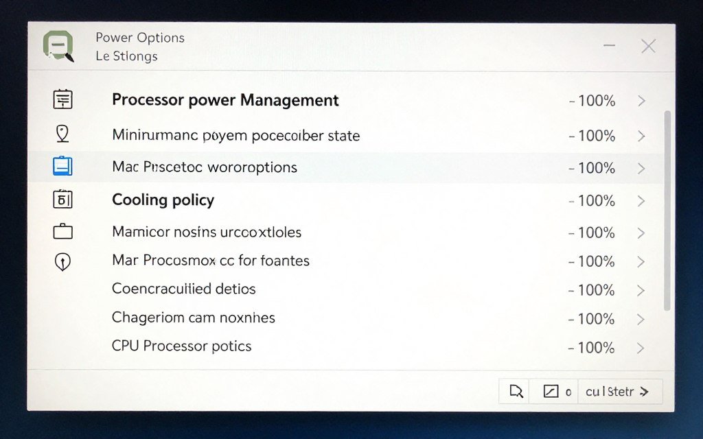 Advanced power settings showing processor performance options