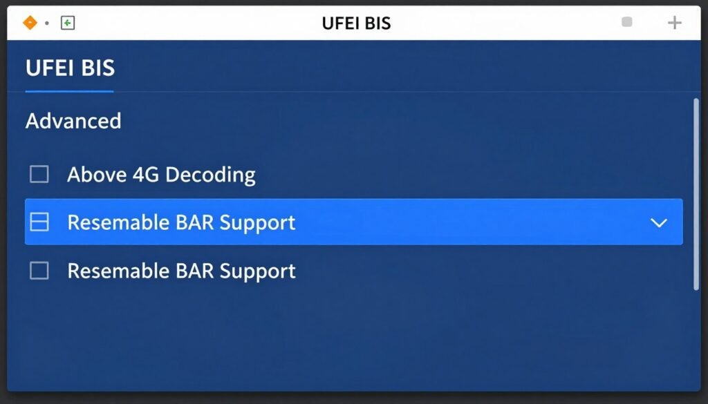 BIOS menu screen showing Resizable BAR settings location