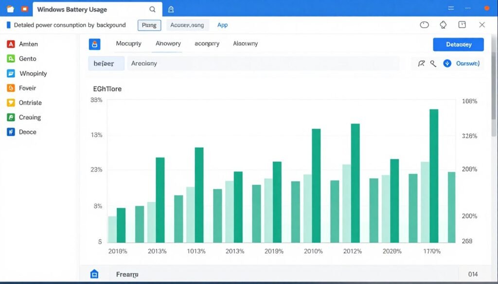 Battery usage report showing apps consuming power in background