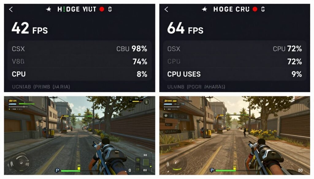 Before and after comparison of Cyberpunk 2077 performance optimization results