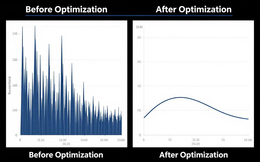Before and after frame time comparison graphs showing improved consistency