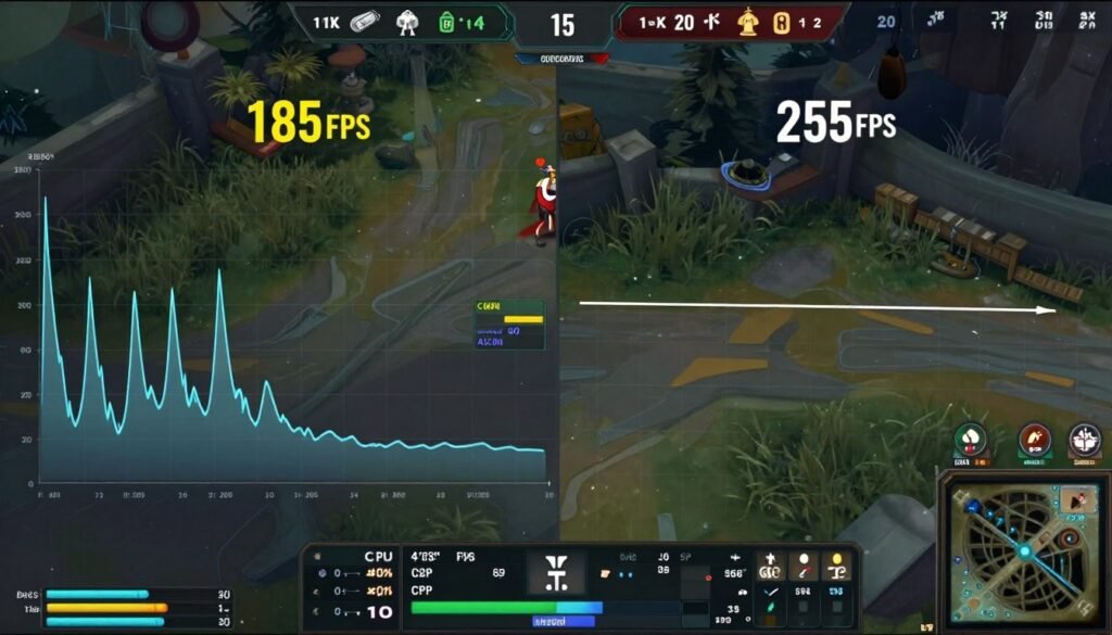 Before and after performance comparison showing frame rate improvement after RAM upgrade in competitive gaming