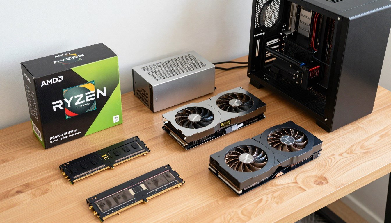 Budget PC Build 2026 components laid out on desk