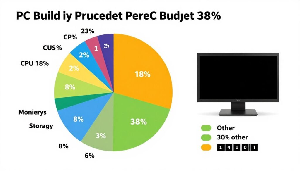 Budget allocation pie chart for balanced gaming PC build showing component percentages