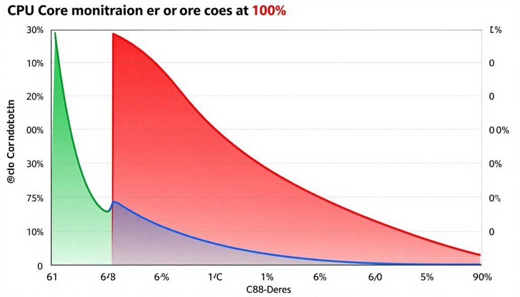 CPU core utilization graph showing uneven usage across cores CPU core utilization graph showing uneven usage across cores