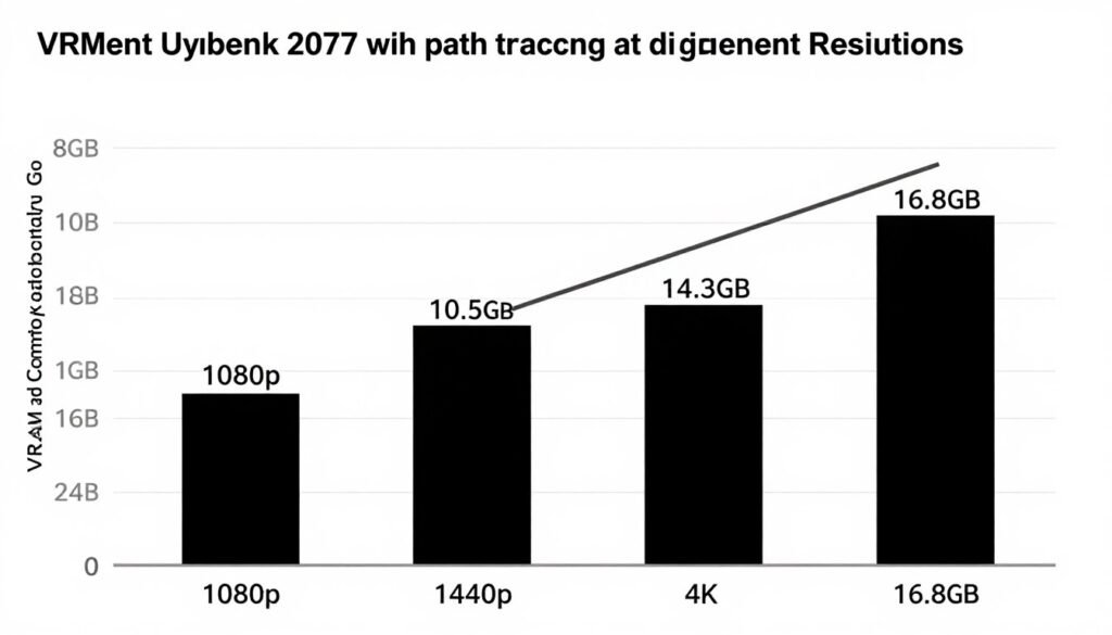 Chart showing VRAM usage with path tracing at different resolutions in Cyberpunk 2077
