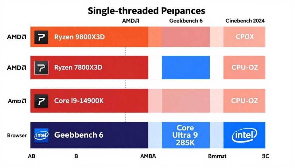 Chart showing single-threaded performance comparison in various benchmarks Chart showing single-threaded performance comparison in various benchmarks