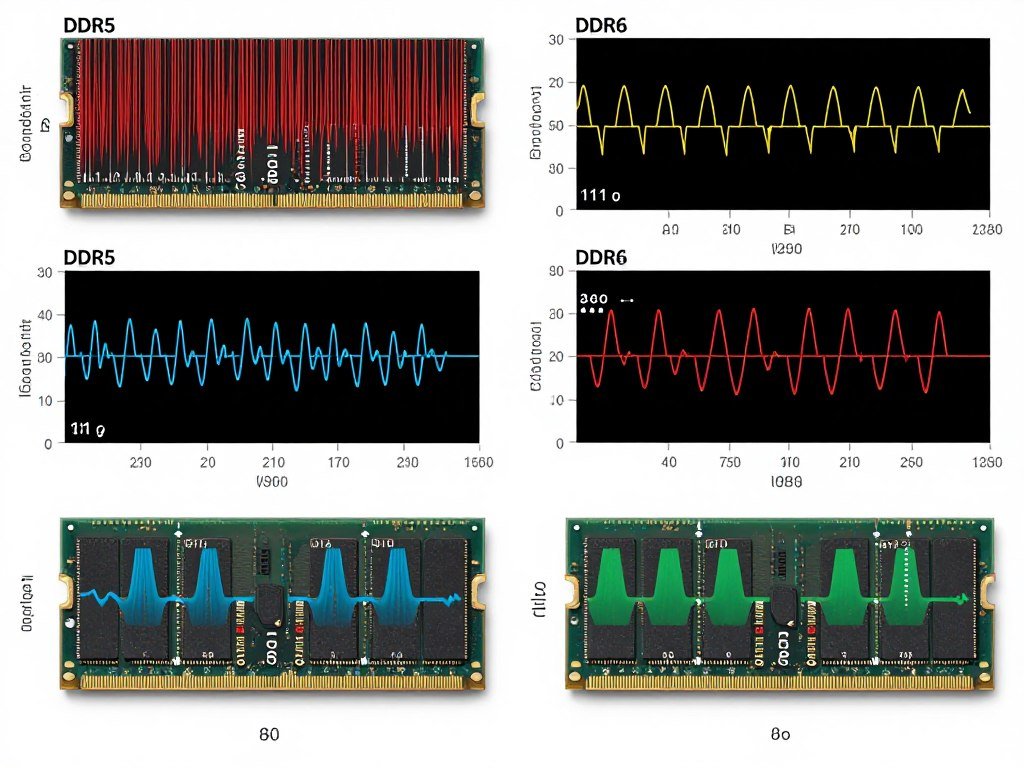 Close-up visualization of DDR6 RAM signal integrity showing reduced noise and improved timing compared to DDR5