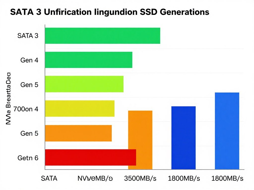 Comparison chart of SSD generation speeds from SATA to Gen 6 NVMe
