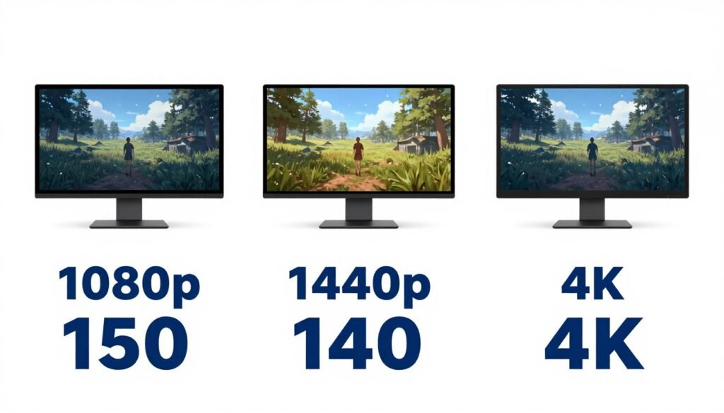 Comparison chart showing pixel count differences between 1080p, 1440p, and 4K resolutions