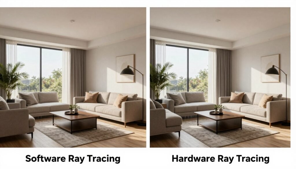 Comparison of Lumen software vs hardware ray tracing visual quality