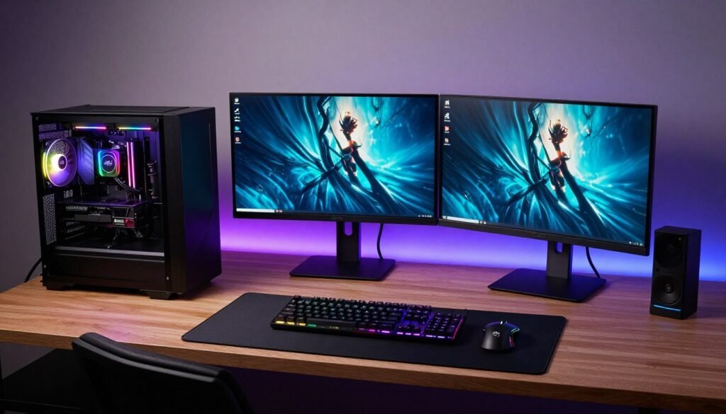 Complete RTX 5080 gaming PC setup with monitor and peripherals