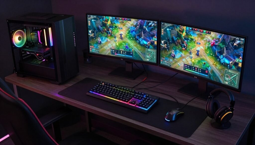 Complete gaming setup showing all components working together in harmony