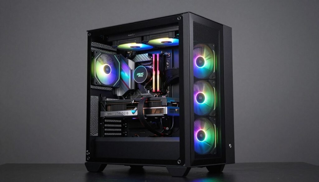 Complete mid-range PC build assembled and powered on