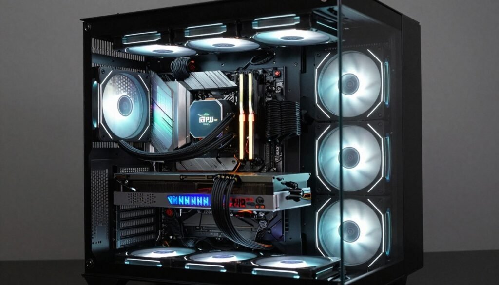 Complete modern PC build showcasing balanced system with NPU, CPU, GPU components