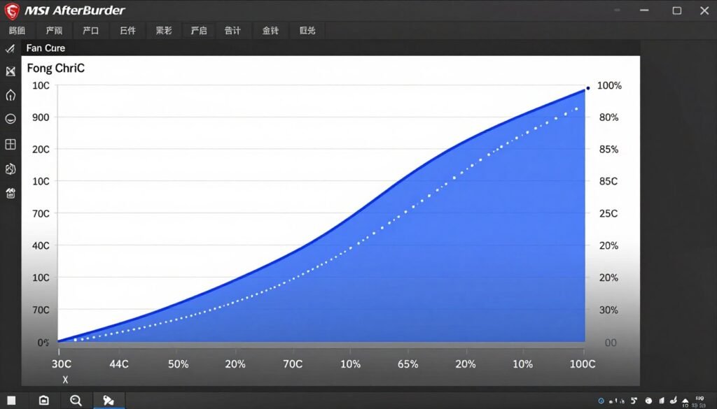 Custom fan curve graph in MSI Afterburner showing aggressive temperature-to-fan-speed response