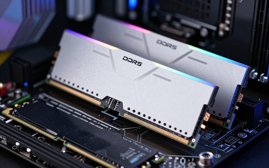 DDR5 RAM modules installed in motherboard next to M.2 SSD