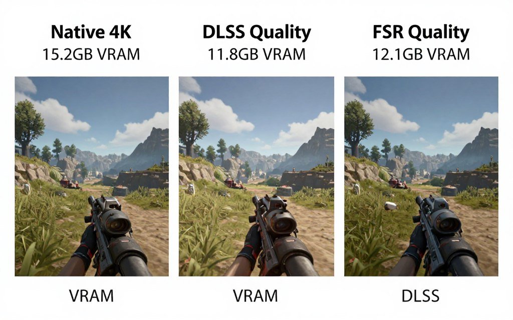 DLSS and FSR upscaling reducing VRAM usage while maintaining visual quality DLSS and FSR upscaling reducing VRAM usage while maintaining visual quality