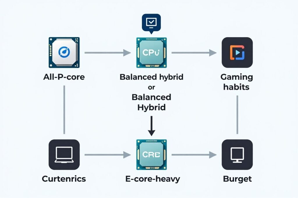Decision flowchart for choosing the right CPU based on OS Scheduling needs and workload type