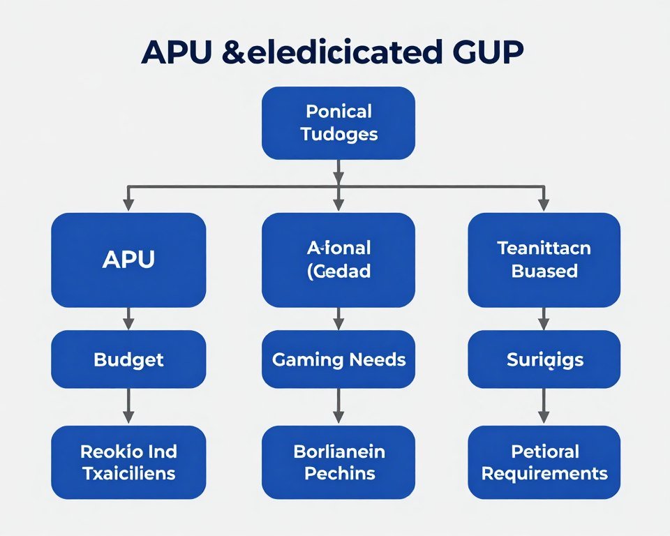 Decision flowchart showing when to choose APU versus dedicated GPU for gaming