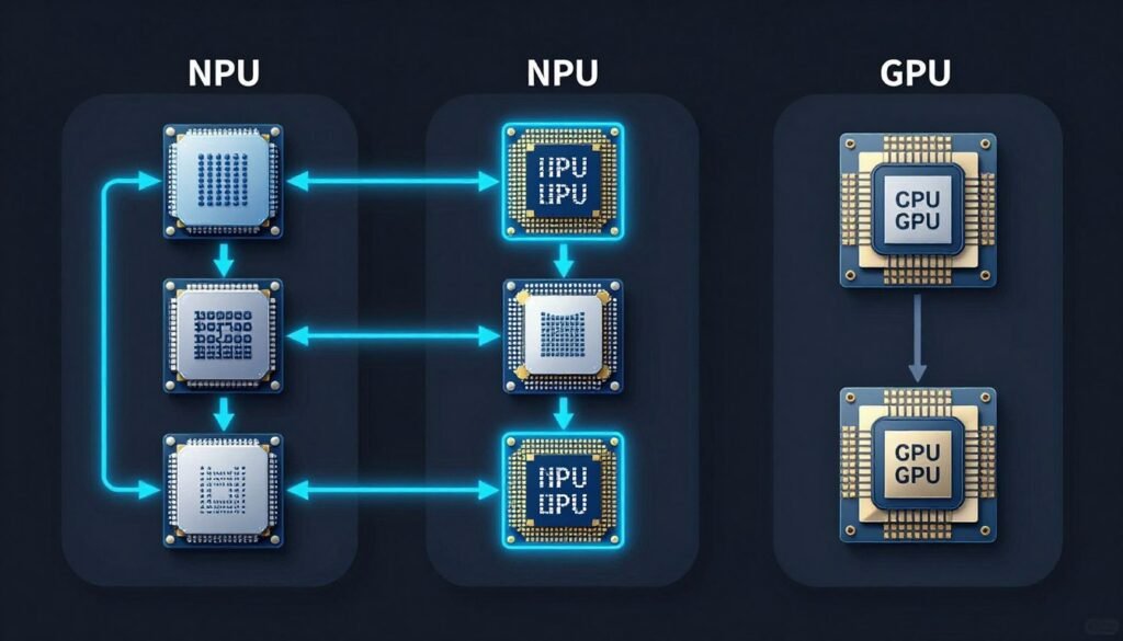 Diagram showing neural processing unit architecture with data flow paths