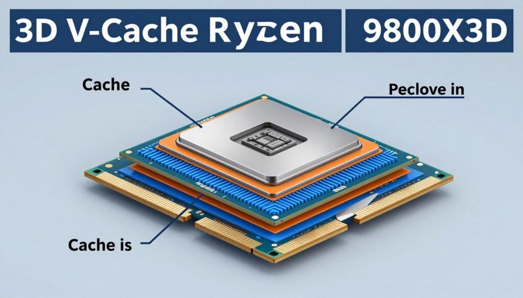Diagram showing the inverted 3D V-Cache design in Ryzen 9800X3D compared to previous generation Diagram showing the inverted 3D V-Cache design in Ryzen 9800X3D compared to previous generation