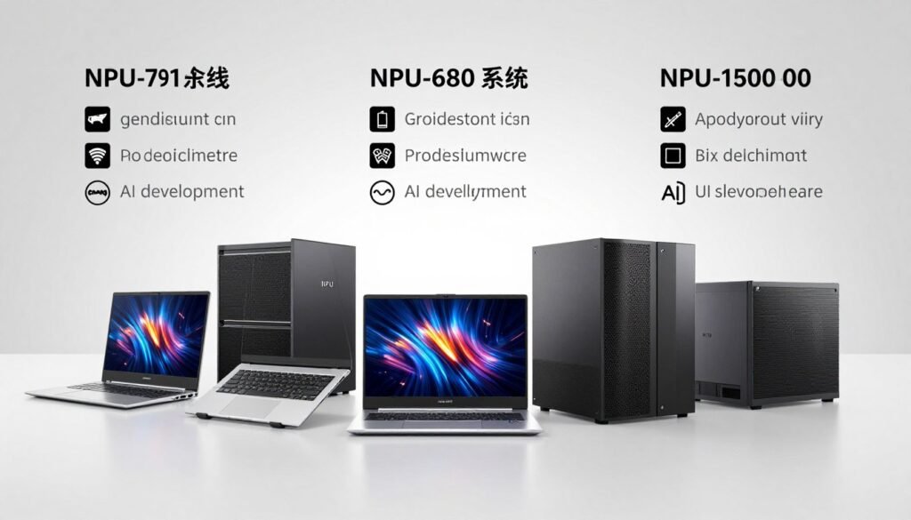 Different types of computer systems showing various NPU performance levels for different use cases