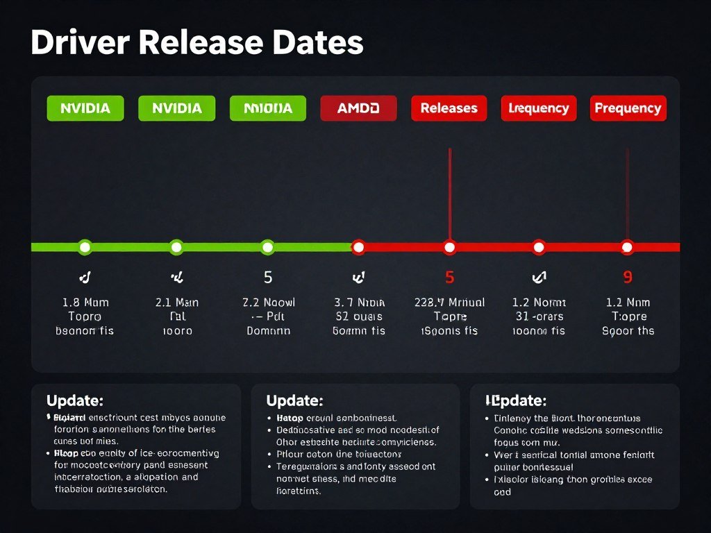 Driver update frequency comparison chart for NVIDIA and AMD throughout 2025-2026