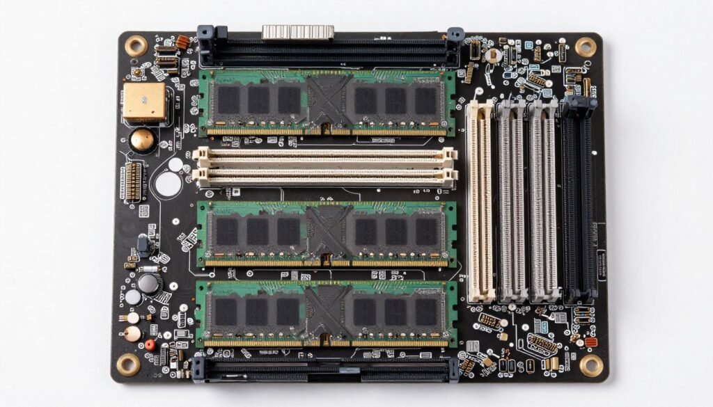 Four RAM sticks populated in motherboard slots