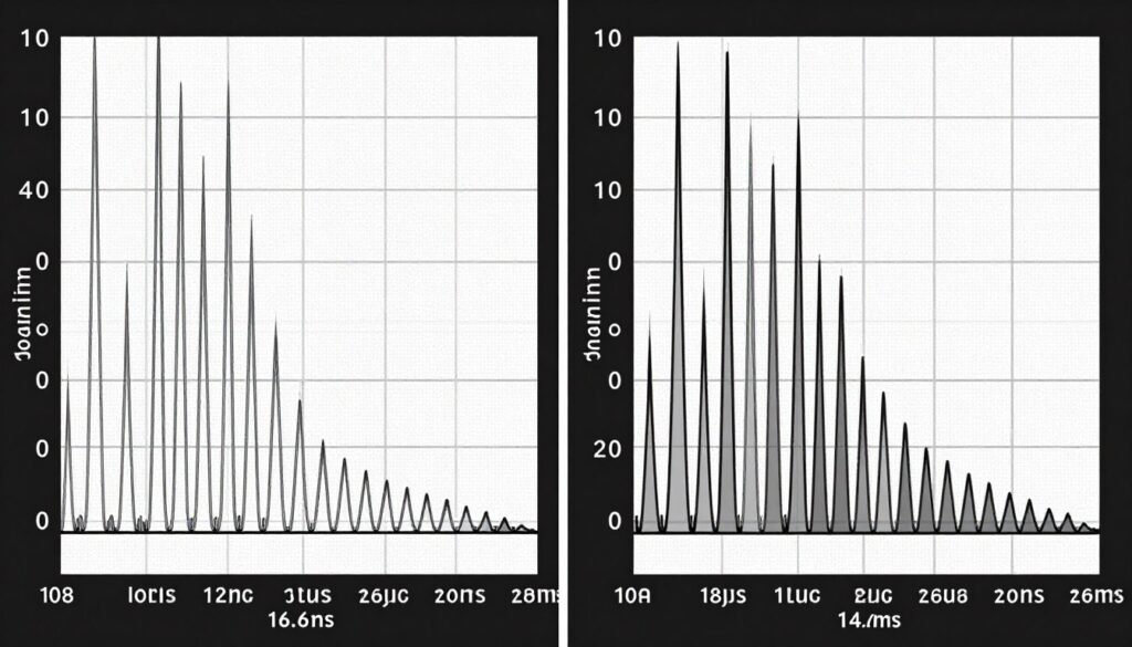 Frame pacing graph comparison showing smooth versus inconsistent frame delivery