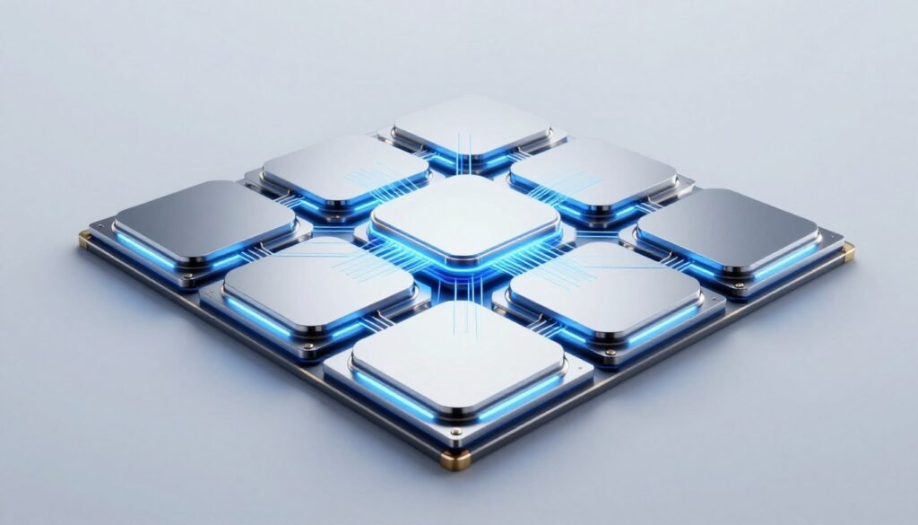 Futuristic concept art of next-generation GPU chiplet design