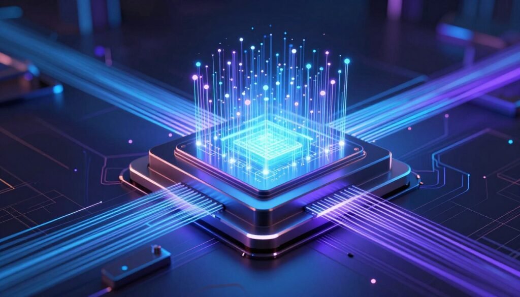 Futuristic concept showing next-generation NPU architecture and capabilities
