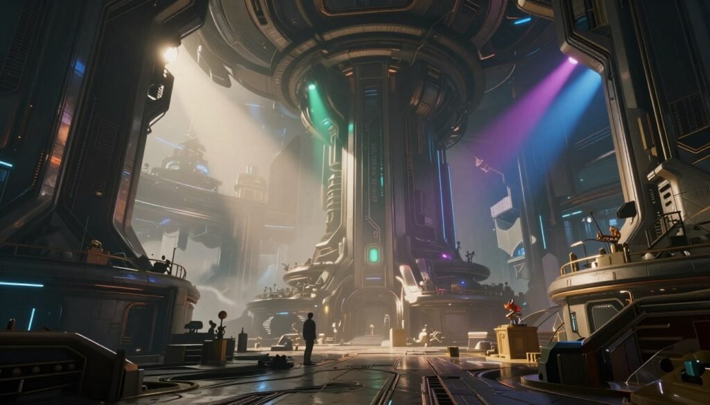 Futuristic game environment showcasing the potential of UE5 Nanite & Lumen for next-generation games Futuristic game environment showcasing the potential of UE5 Nanite & Lumen for next-generation games