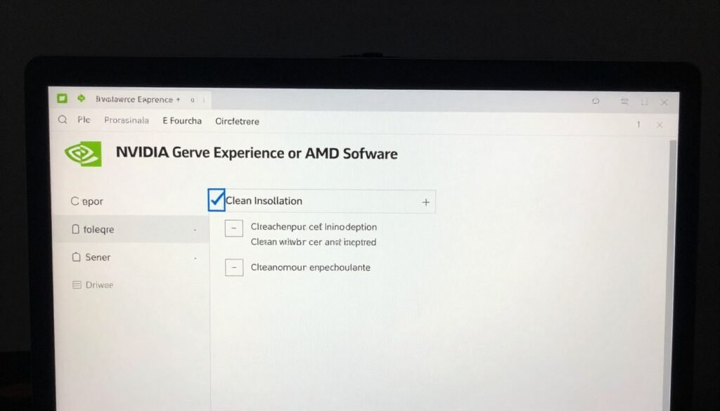 GPU driver installation utility showing clean installation option selected