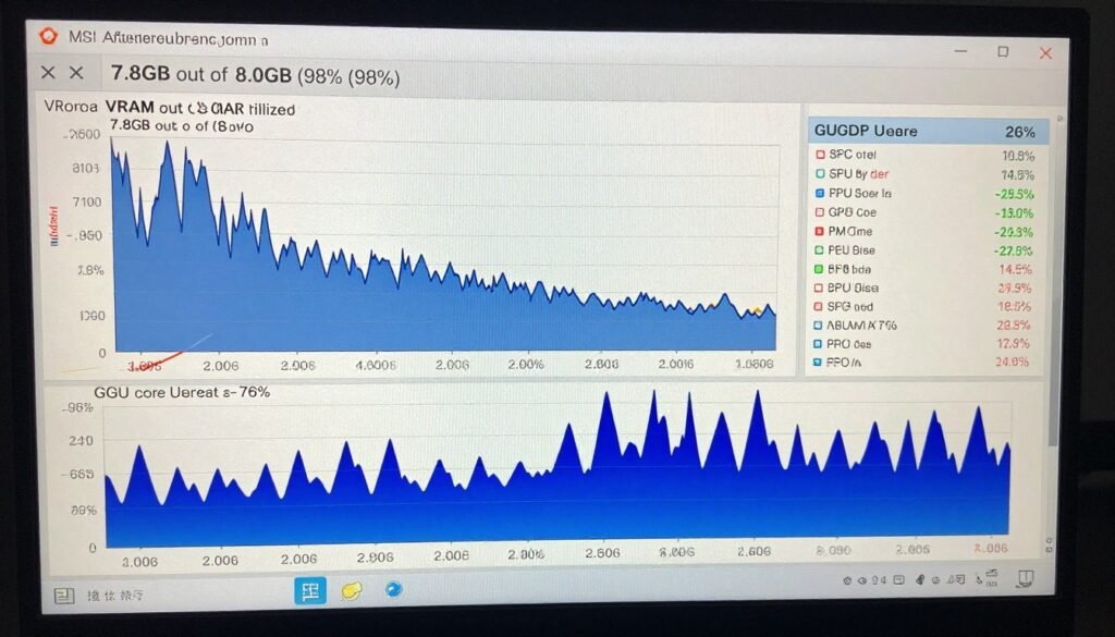 GPU monitoring software showing VRAM usage and allocation metrics GPU monitoring software showing VRAM usage and allocation metrics