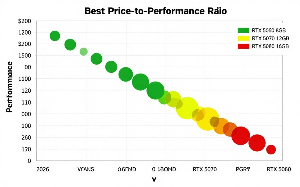 GPU price to performance chart showing VRAM value across different graphics cards GPU price to performance chart showing VRAM value across different graphics cards
