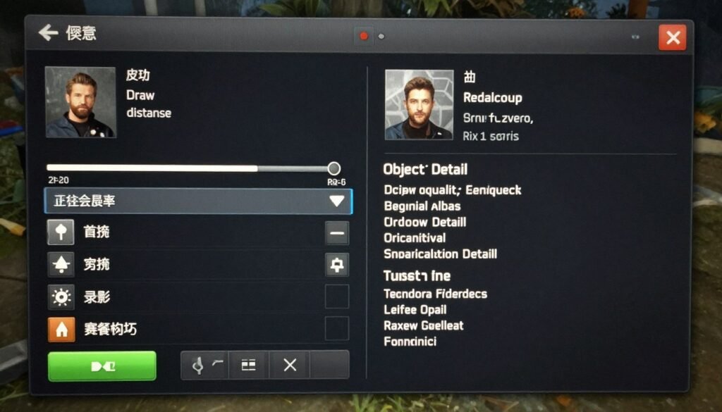 Game graphics settings menu highlighting CPU-intensive options like draw distance and shadow quality