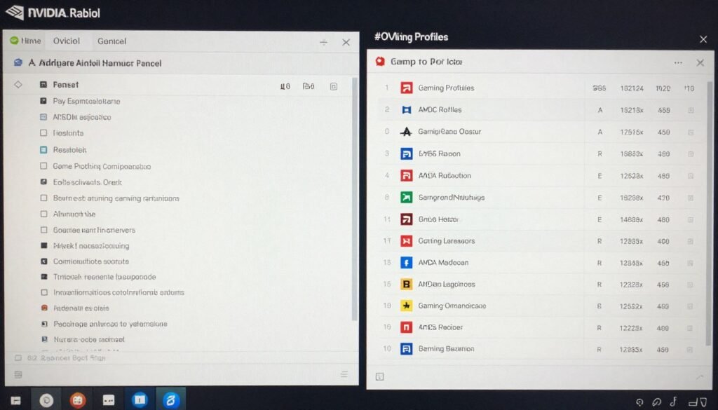 Game optimization settings comparison showing NVIDIA and AMD control panels
