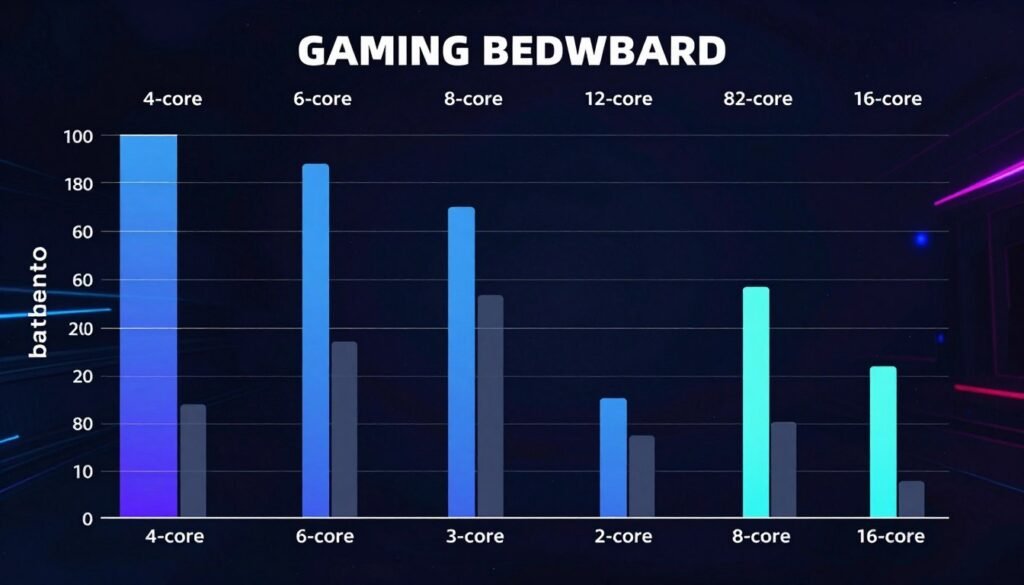 Gaming FPS benchmarks across different CPU core counts from 4 to 16 cores