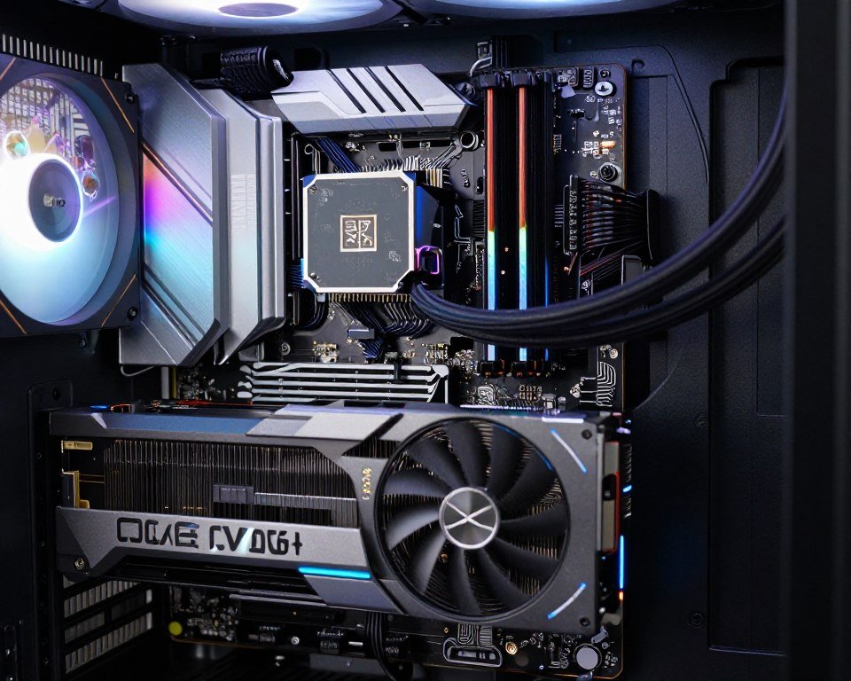 Gaming PC setup with RGB lighting showing modern graphics card installation