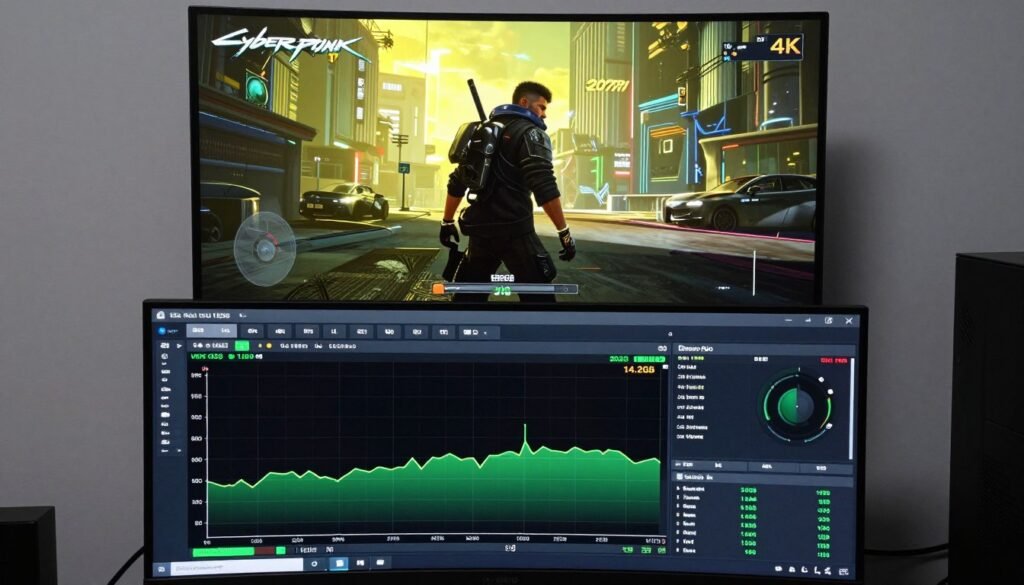 Gaming at different resolutions showing VRAM usage in real-time monitoring Gaming at different resolutions showing VRAM usage in real-time monitoring