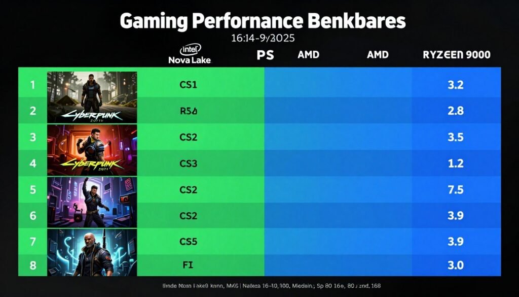 Gaming benchmark comparison showing FPS differences between Intel and AMD processors Gaming benchmark comparison showing FPS differences between Intel and AMD processors