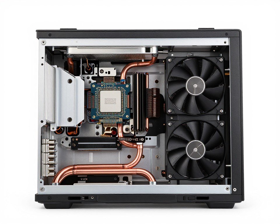 Gaming laptop internal cooling system with heat pipes and vapor chamber visible